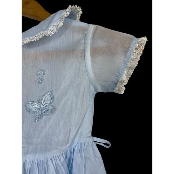 1950s Dress Little Girl Blue Peter Pan Collar Butterfly Applique 4 / 5 Vintage - Picture 7 of 11